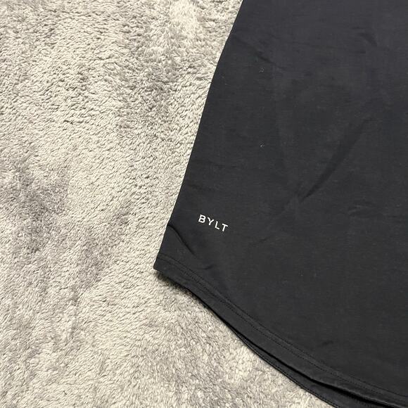 BYLT Shirt Mens Large Black Drop Cut Crewneck Curved Hem Performance Gym - Picture 2 of 7
